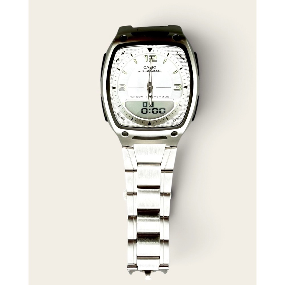 Casio AW-81 Telememo 30 Analog Digital Men's Watch Silver Bracelet 2747